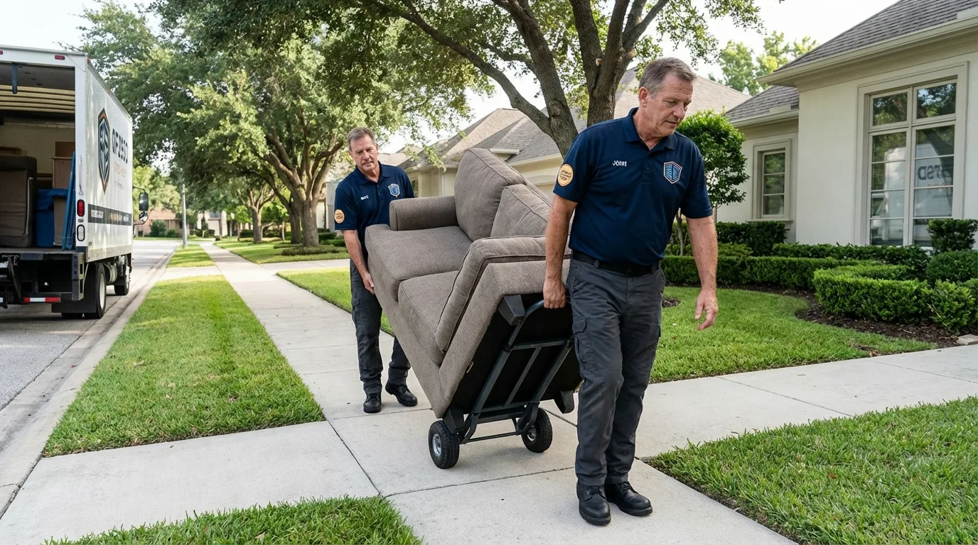 Local residential moving crew loading furniture in East Alton, IL