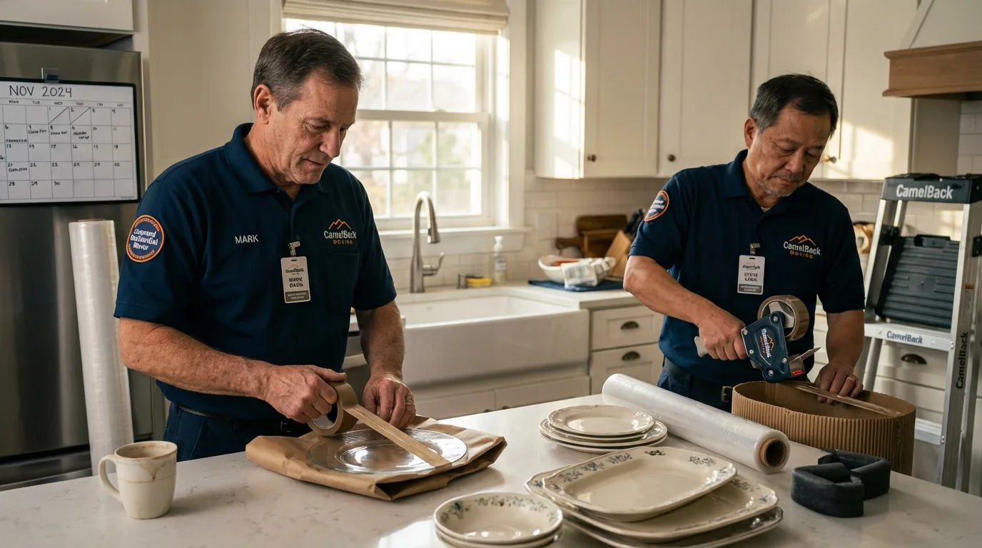Professional crew packing kitchen dishware in East Alton, IL